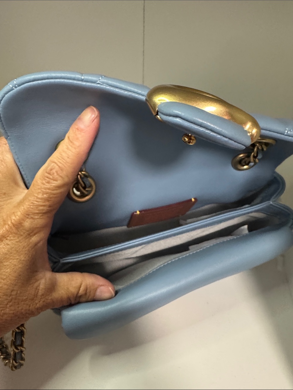 Coach Quilted Pale Blue Leather Shoulder Bag with Gold Hardware - Picture 8 of 13